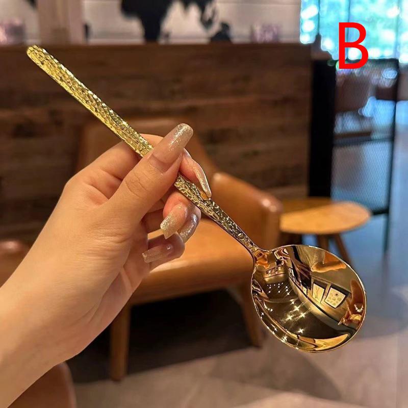 Nerezové kulaté lžíce Síťka Červená Zlatá Večeře Dlouhá rukojeť Míchací Dezertní lžíce Na Kuchyňské Doplňky Gadgets