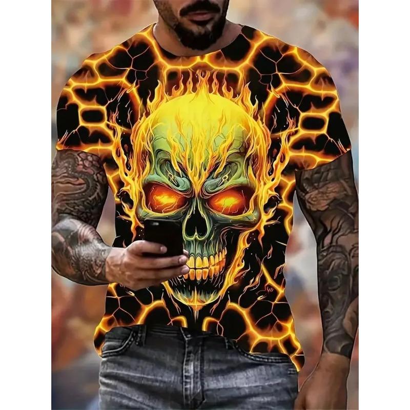 Men's 3D Printed T-Shirt Skull Pattern Print Short Sleeve O-Neck Pullover Casual Top Street Fashion T-shirt