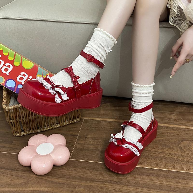 College Style Jk Platform Bow Shoes Women's Single Shoes Sweet Loli 2025 New Platform Heightening Lolita Women's Shoes