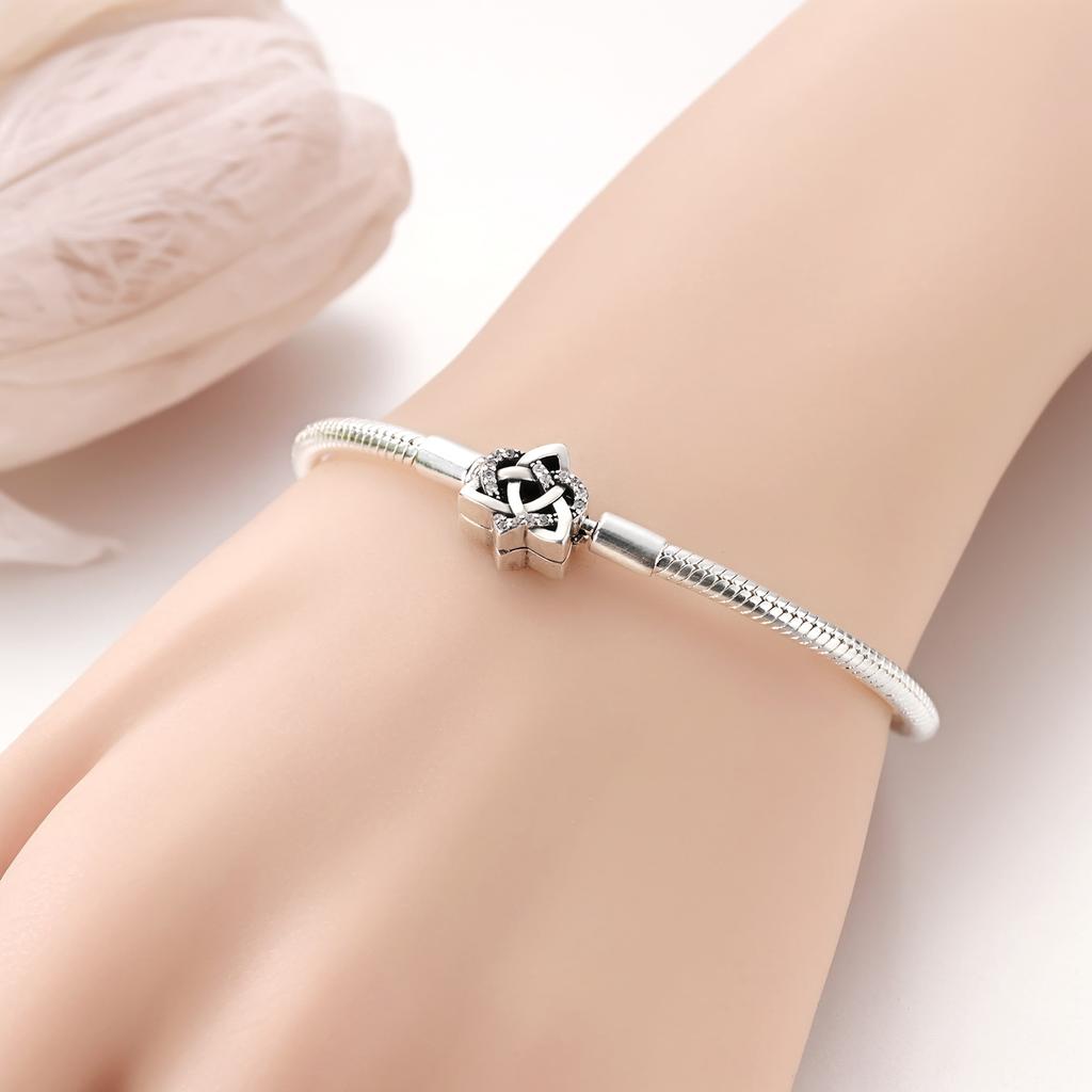 925 Silver Heart Charm Bracelet with Snake Chain for Women DIY Bead Jewelry