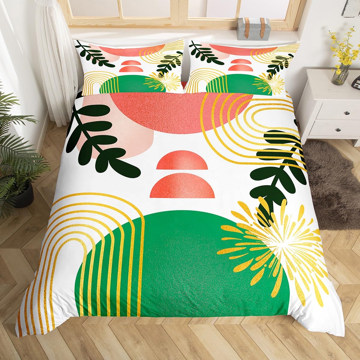 

Comforter Boho Mid Century Abstract Geometric Comforter modern Minimalist Queen Bedding Setsgeometry Line Art Bed Set Comforter (quilt)-EU Single(135*200cm)3pcs