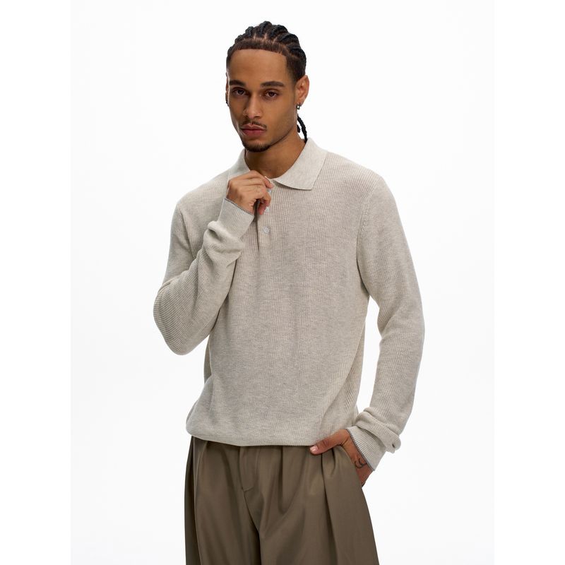 Kisko Simple Retro Polo Collar Basic Knit Long-Sleeve Unisex High-End Cleanfit Top Trendy