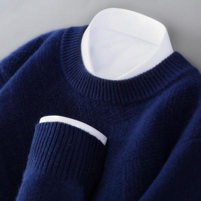 Pull Jacquard 100% Laine pour Homme - Tricot Épais à Col Rond pour l'Automne/Hiver Business Casual