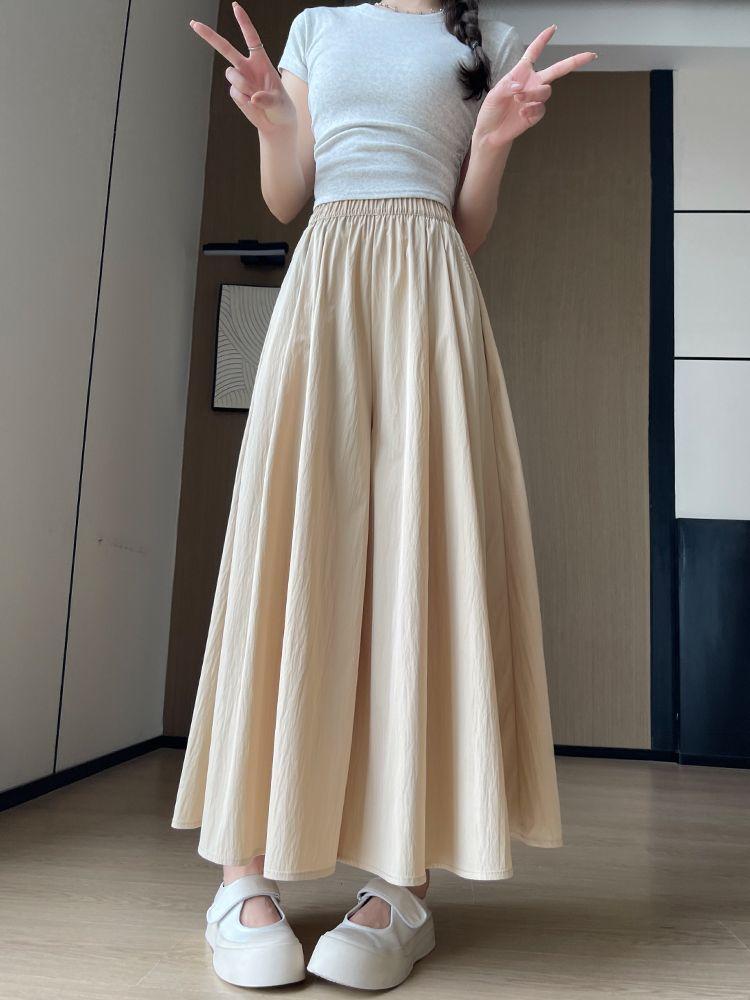 Loose High Waist A- Line Ice Silk Wide Leg Pants Lazy Style Women's Summer Slimming Casual Pants