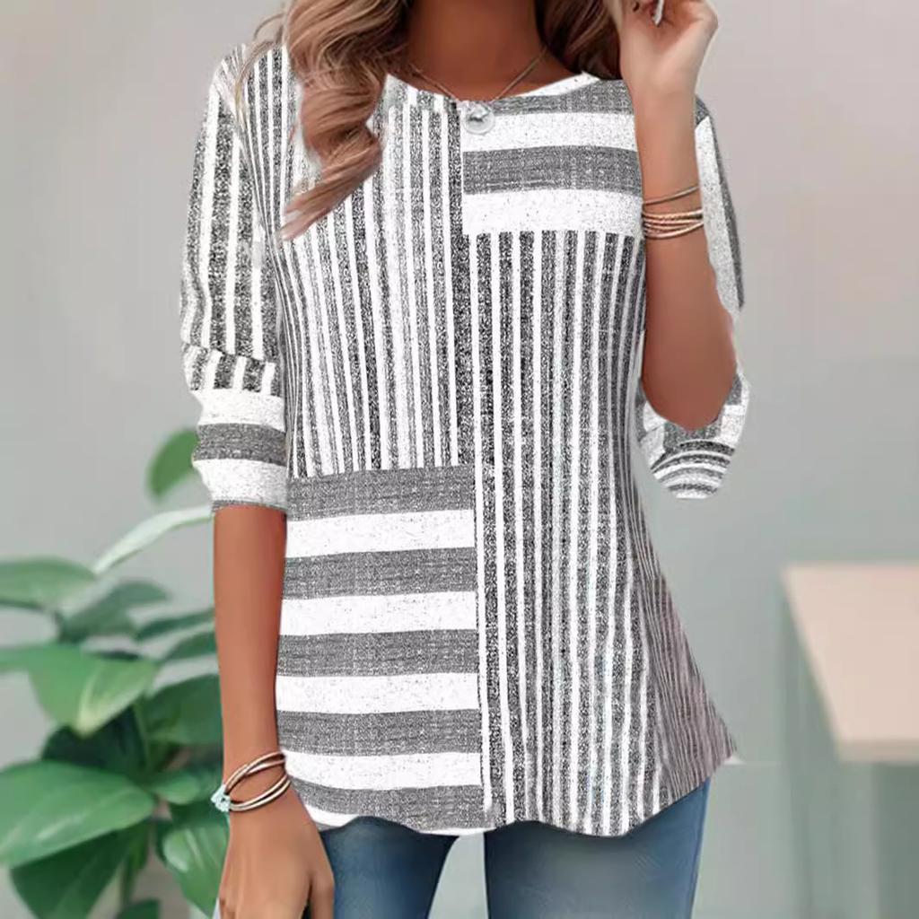 Autumn and Winter Long Sleeved Round Neck Retro Plaid Style Women's T-shirts