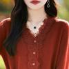 Women's Wool Sweater Qinghe Cashmere 50% Silk 50% Wool Autumn and Winter Wool Cardigan Soft and Warm