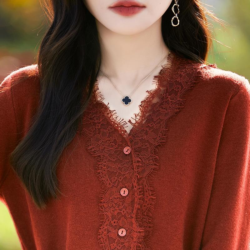 Women's Wool Sweater Qinghe Cashmere 50% Silk 50% Wool Autumn and Winter Wool Cardigan Soft and Warm