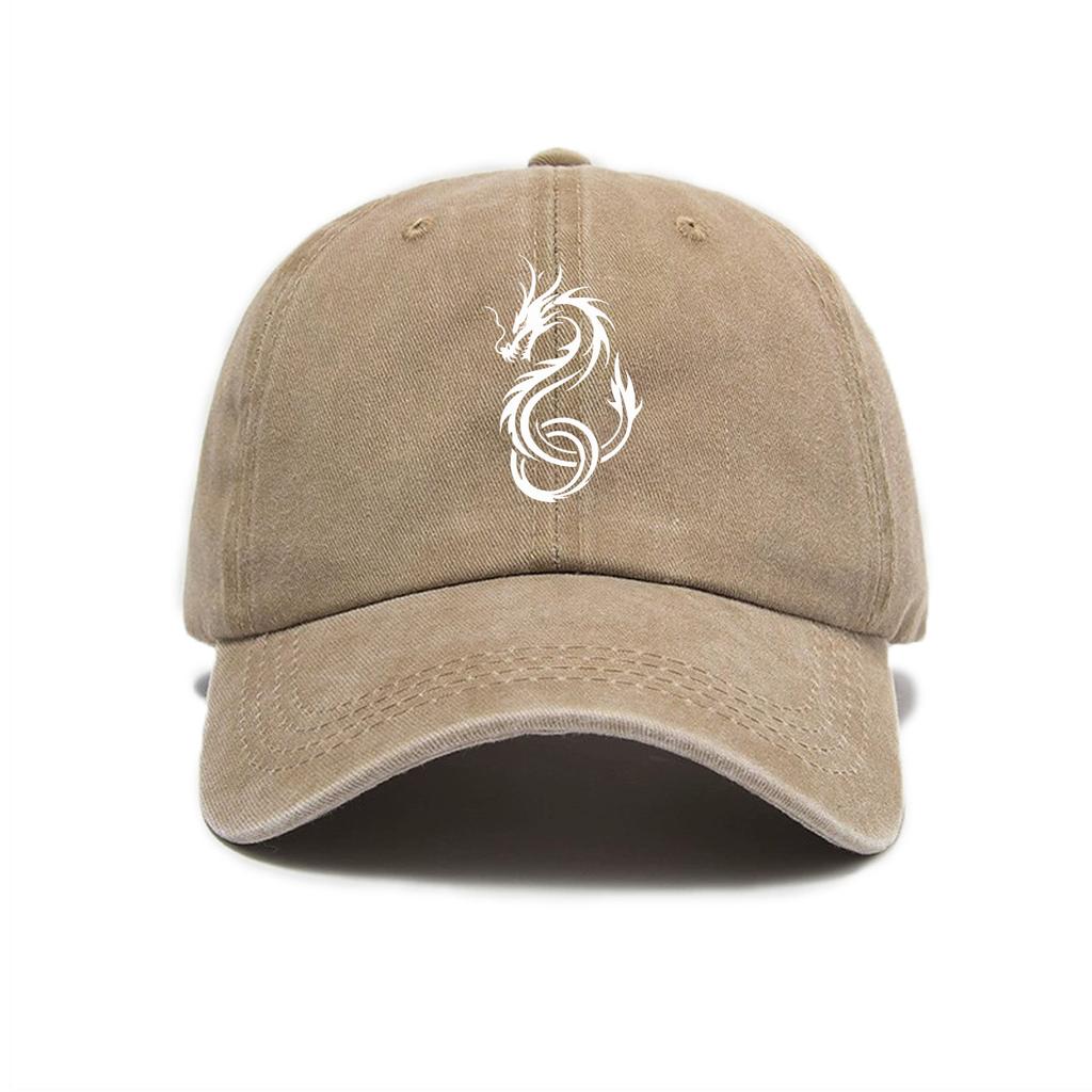 Dragon Print Washed Distressed Soft Top Outdoor Sunshade Baseball Cap for Men and Women Versatile Baseball Cap