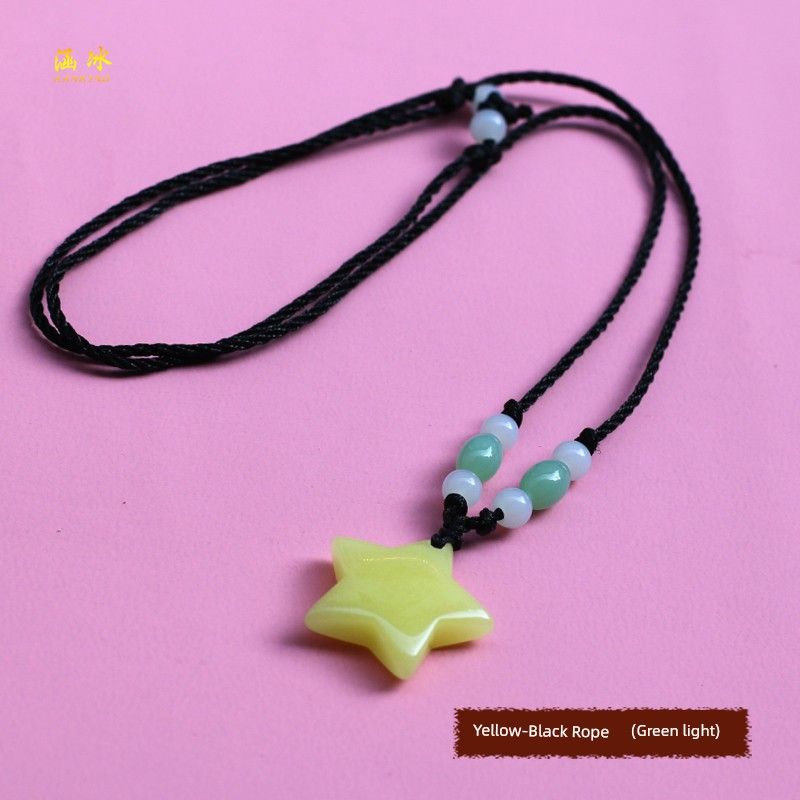 

Five-Pointed Star Couple Kuchao Gifts for Girlfriend Necklace Yellow-Black Cord (Green)