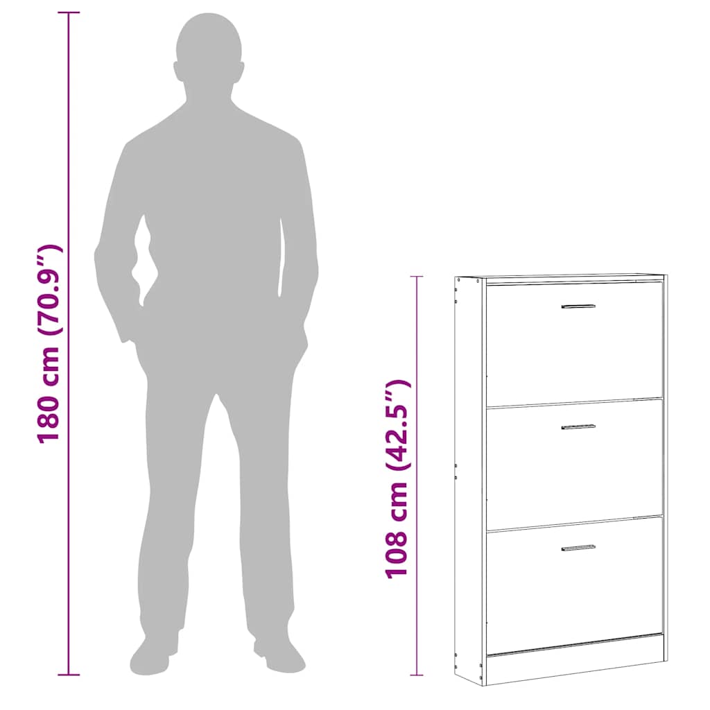 Shoe Cabinet Gray Sonoma 59 x 17 x 108 cm Particleboard