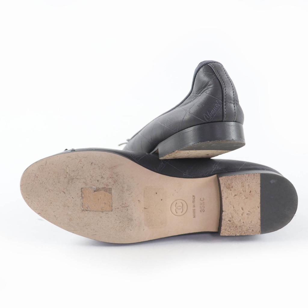 Great CHANEL Ballet Shoes COCO Mark Logo Design Leather Pumps Gray 35.5 G02819 Used