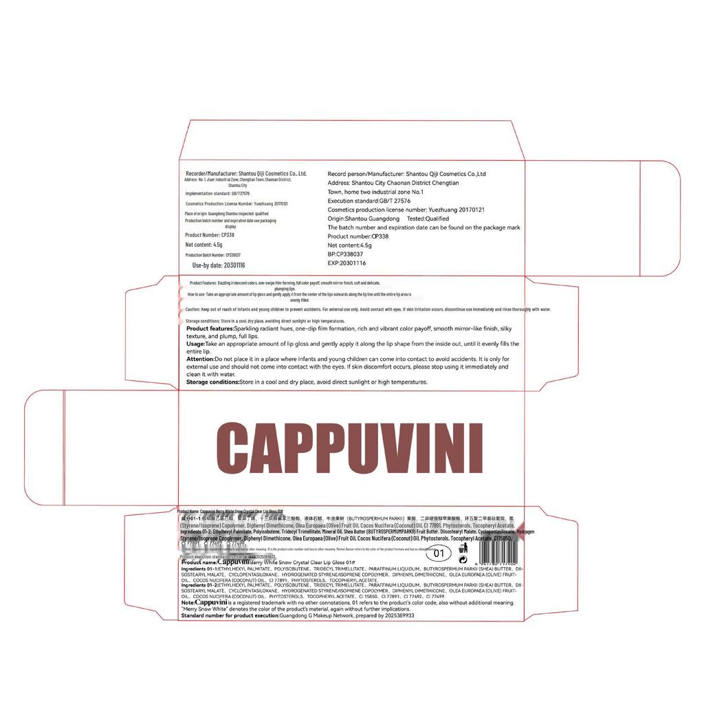 Cappuvini Berry White Kristall Klarer Lipgloss - Aufpolsterndes, Aufhellendes, Feuchtigkeitsspendendes Finish für Schüler