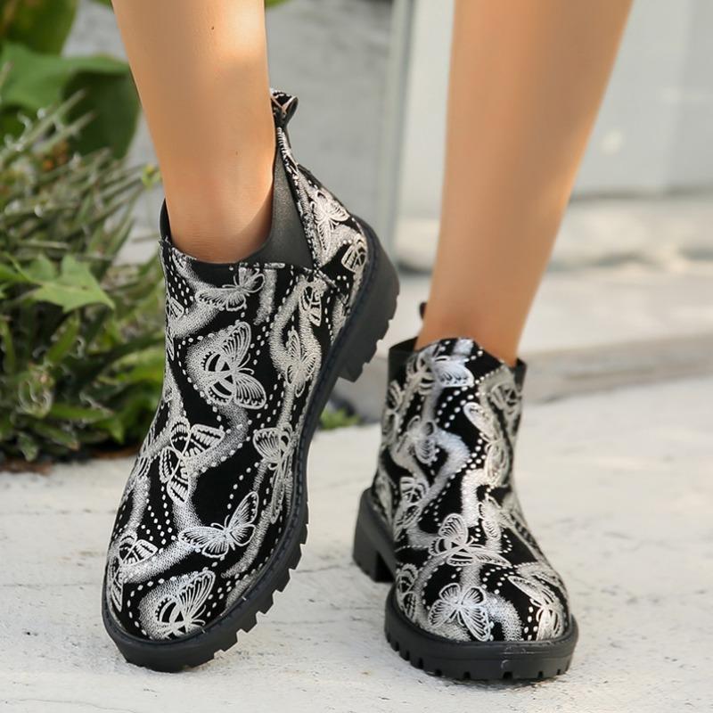 Short Boots for Autumn, New Round Toe, Thick Heel, Elastic Fit, Martin Boots for Women