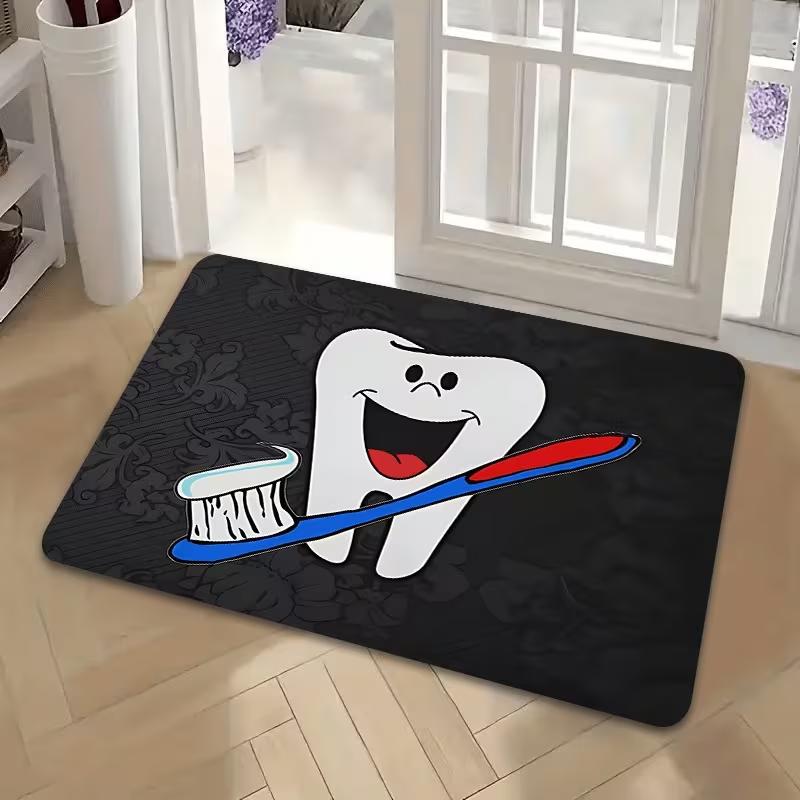 Pink Line Art Teeth Dental Doormat Dentist Tool Star Print Non Slip Mat Dental Clinic Entry Decor