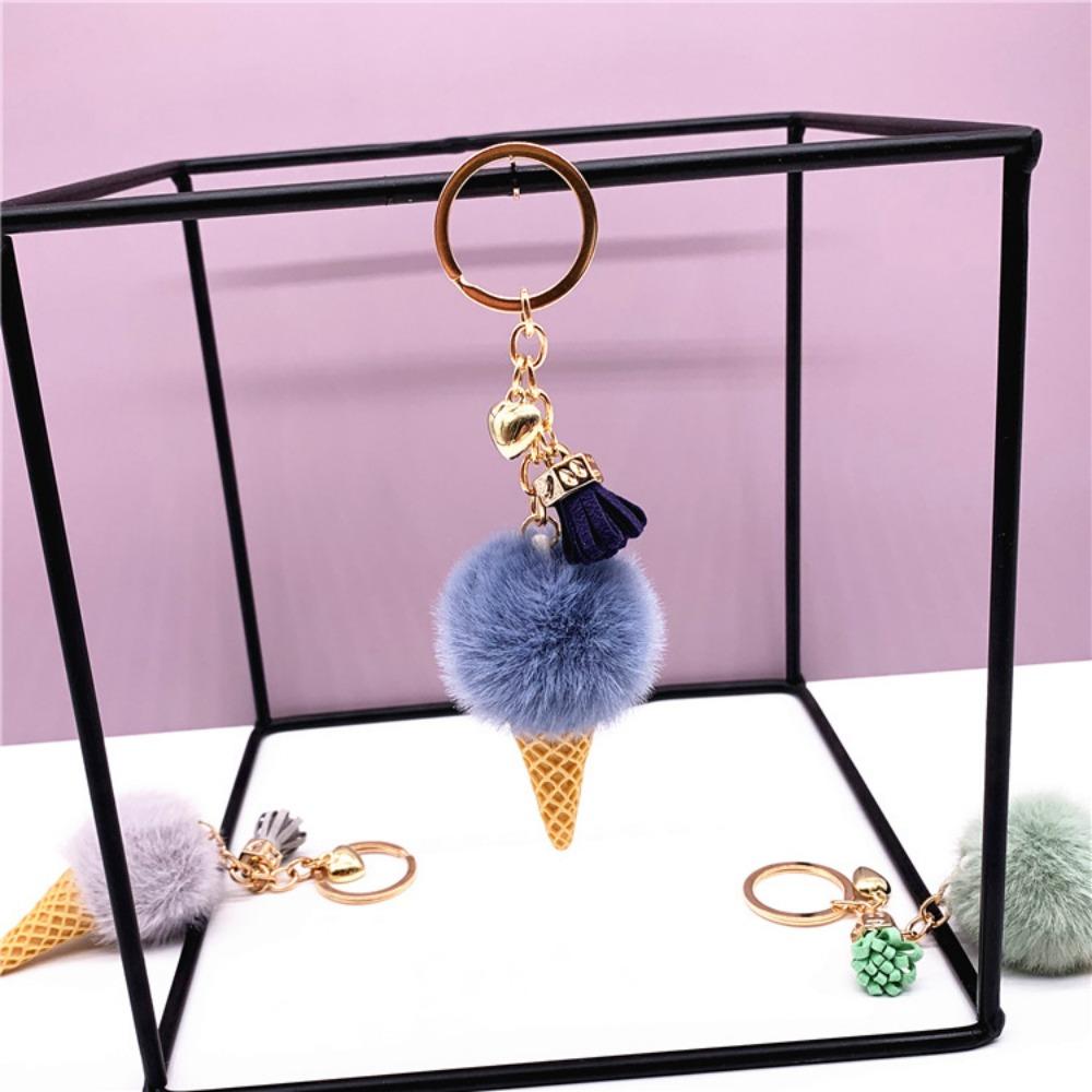 Ice Cream Keychain Cute Bag Cartoon Plush Pendant Cone Car Key Chain Ring Hairball Creative Gift