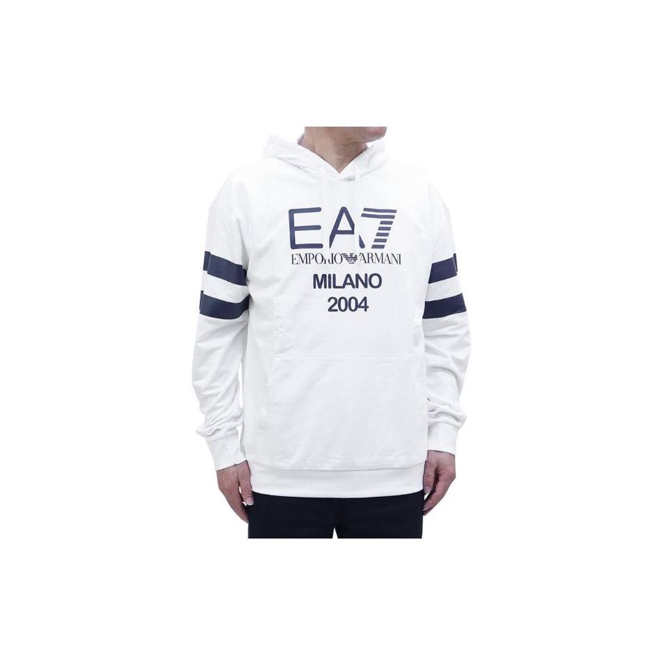 Emporio Armani EA7 FW23 Logo Print Hooded Sweatshirt Men tops White 3RUM04-PJ2SZ-1100 S