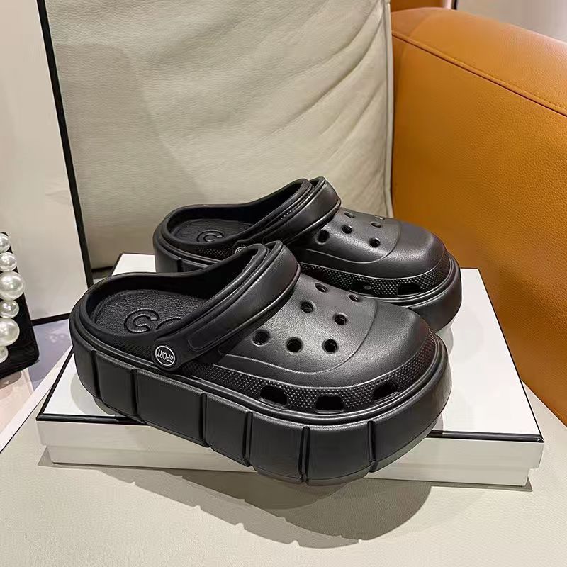 

Фабричные высококачественные туфли с отверстиями, женская летняя верхняя одежда, модная сумка, обувь с нескользящей толстой подошвой, классные тапочки 40-41 чёрный