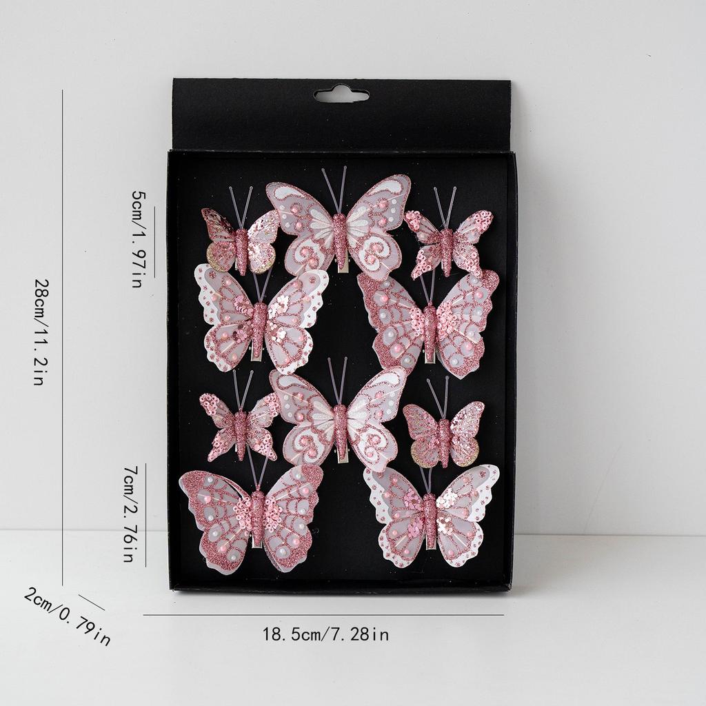 10PCS 5-7cm Simulation Butterfly Fabric Feather Color Butterfly Combination Set Christmas Decoration Small Gift Christmas Tree Ornament