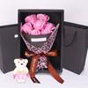 Valentine's Day Flower Bouquet with Bear And Gift Box 7 Scented Soap Flowers Artificial Rose Carnation Bouquet for