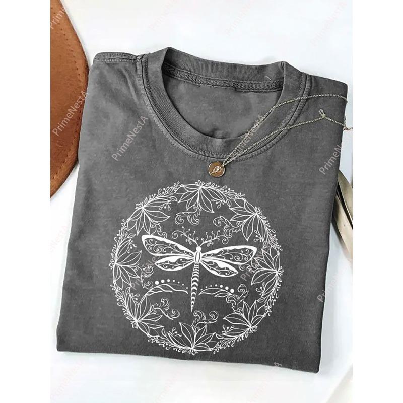 European sizes Washed, Dragonfly Grass Ball Print,  All-Season Charm, Holiday Gift, Perfect Present S серый