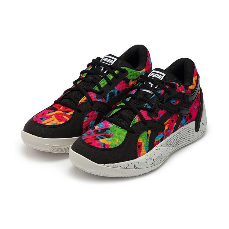 Puma Trc Blaze Court Round Toe Lace-Up Shock Absorbing Non-Slip Durable Low-Top Basketball Shoes Unisex Sneaker Black Red Blue 377296-01