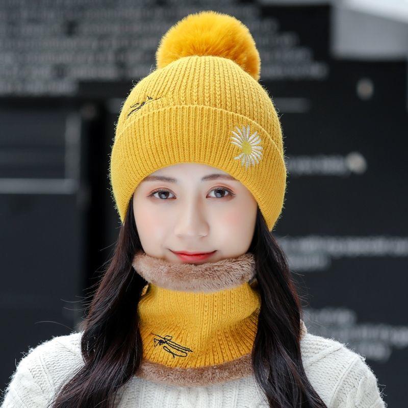 Winter Knitted Scarf Hat Set Thick Warm Skullies Beanies Hats for Women Outdoor Cycling Riding Ski Bonnet Caps Tube Scarf Rings