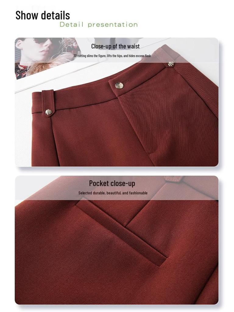 2025 Spring/Summer Women's High-Waist Red A-Line Slimming Wide-Leg Shorts