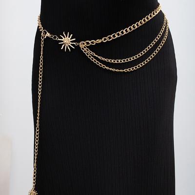 Waist Chain Metal Sunflower Belt Body Chain Women'S Retro Multi-Layer Chain Adjustable Dress Waist Accessories