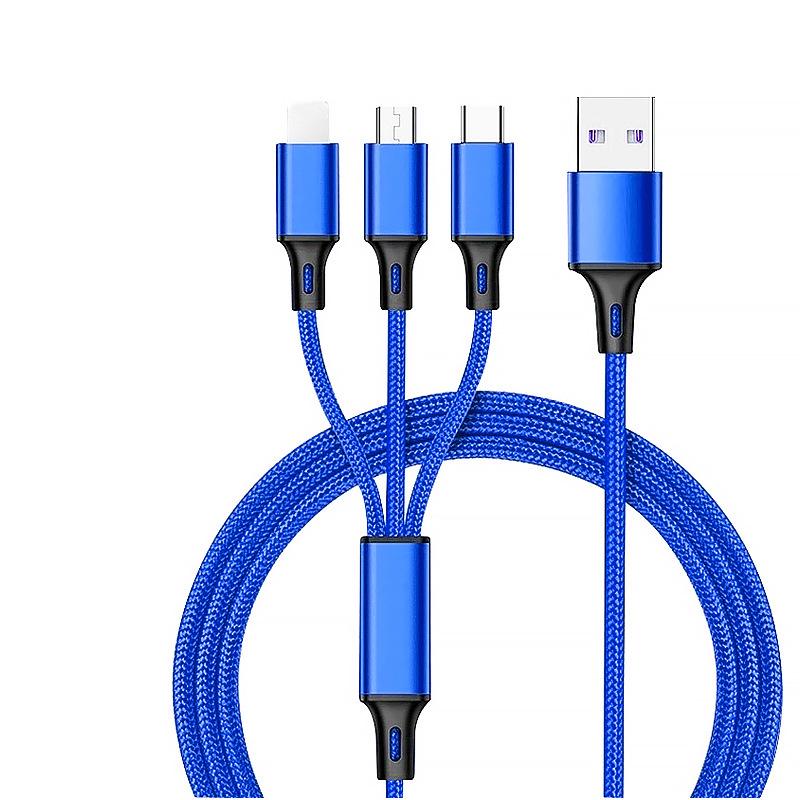 Three-in-One Braided Data Cable for Android, Type-C, and Apple Devices