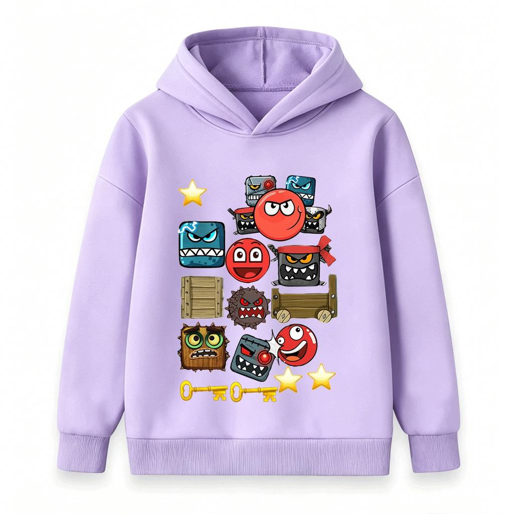 Kids Boys Girls Hoodie Cartoon Red Ball Angry Monsters Print Casual Pullover Hooded Sweatshirt For Children Daily Wear
