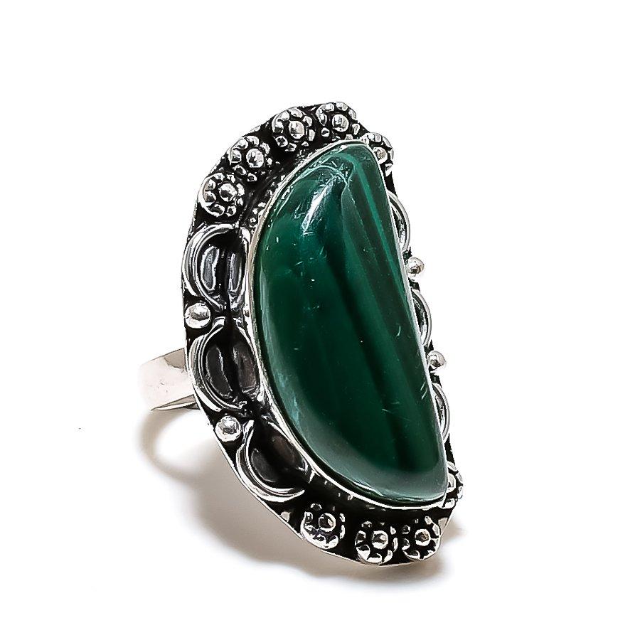 Malachite Gemstone Handmade 925 Sterling Silver Jewelry Ring Size 7 SU-10444