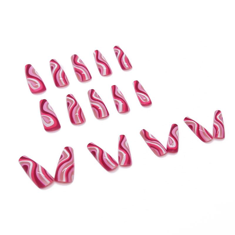 Artificial Nails European and American Rose Red Gradient Stripe Manicure, Ballet Nails, Wearable Nails, Removable Nails