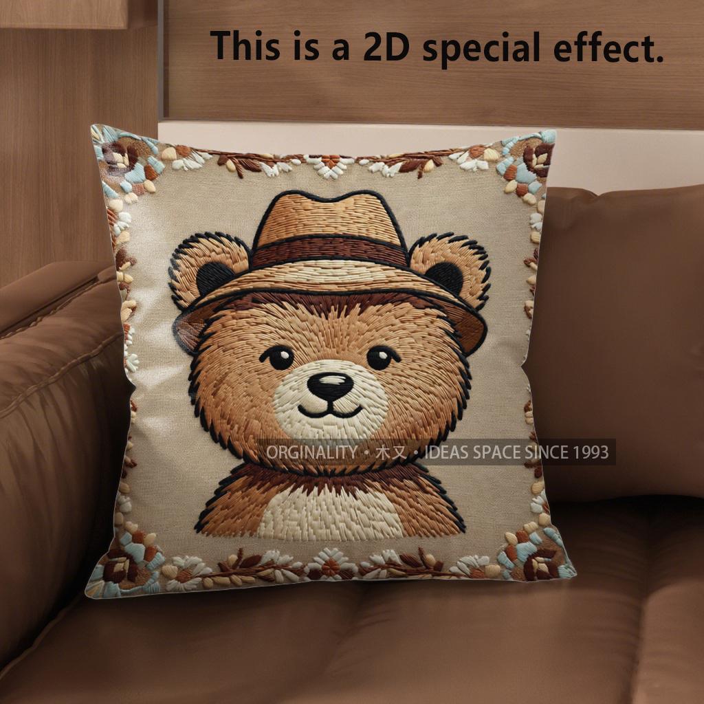 2D Cute Teddy Bears Pillow Covers For Home Decor Pattern Cushion Cover Suitable For Sofa Bedroom Car Pillow Cover