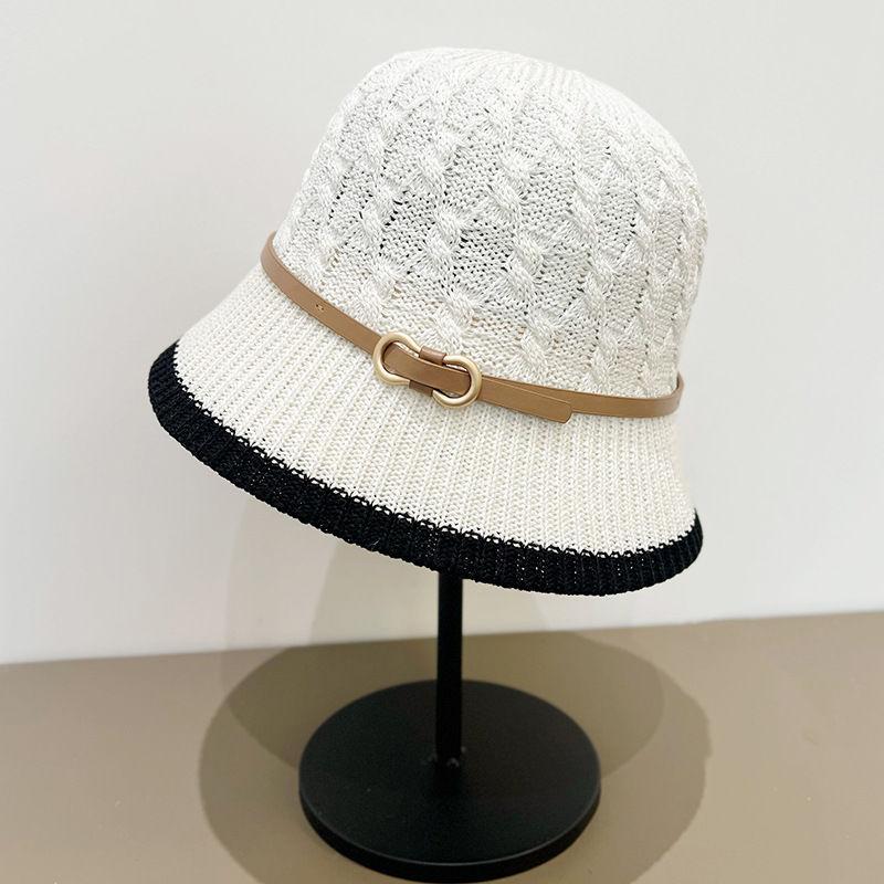 Spring and Summer Buckle Bucket Hat Women's Fashion Sunshade Temperament Pot Hat Twist Pattern Breathable Travel Sun Hat