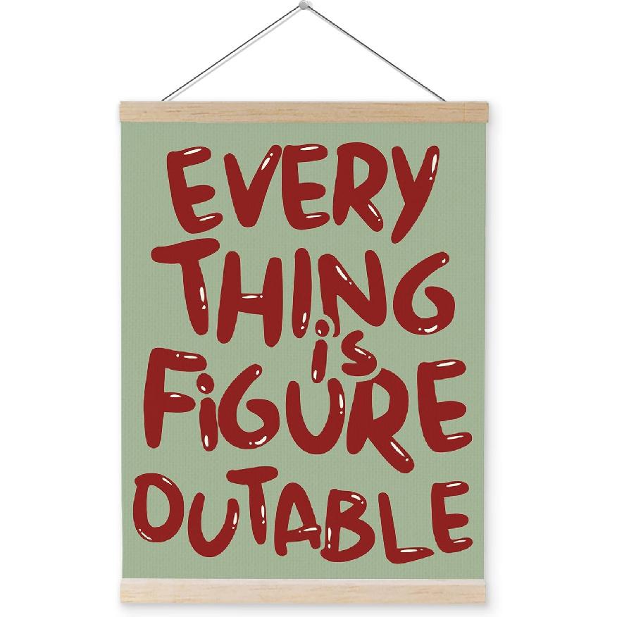 YQDEJ Everything is Figureoutable pirational Wall Art Poster Hanger Frame, Positive Affirmations Wall Decor, Motivational Wall Art for Home Office Red and Green Figure