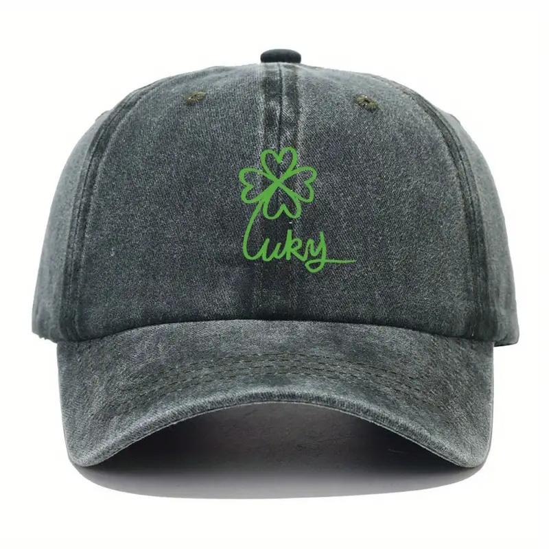 Men Women'S Baseball Cap Vintage Washed Dad Hat Lucky Clover Embroidered Adjustable For Daily Casual And Outdoor Activities