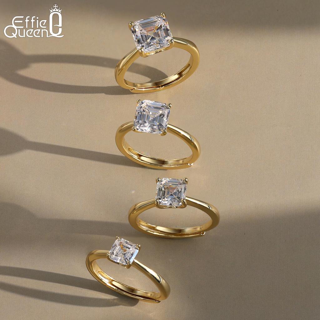 Effie Queen Certified 1-4CT D Color Square Moissanite Ring 925 Sterling Silver Sparkling Lab Diamond Band Jewelry GRA SMOR04