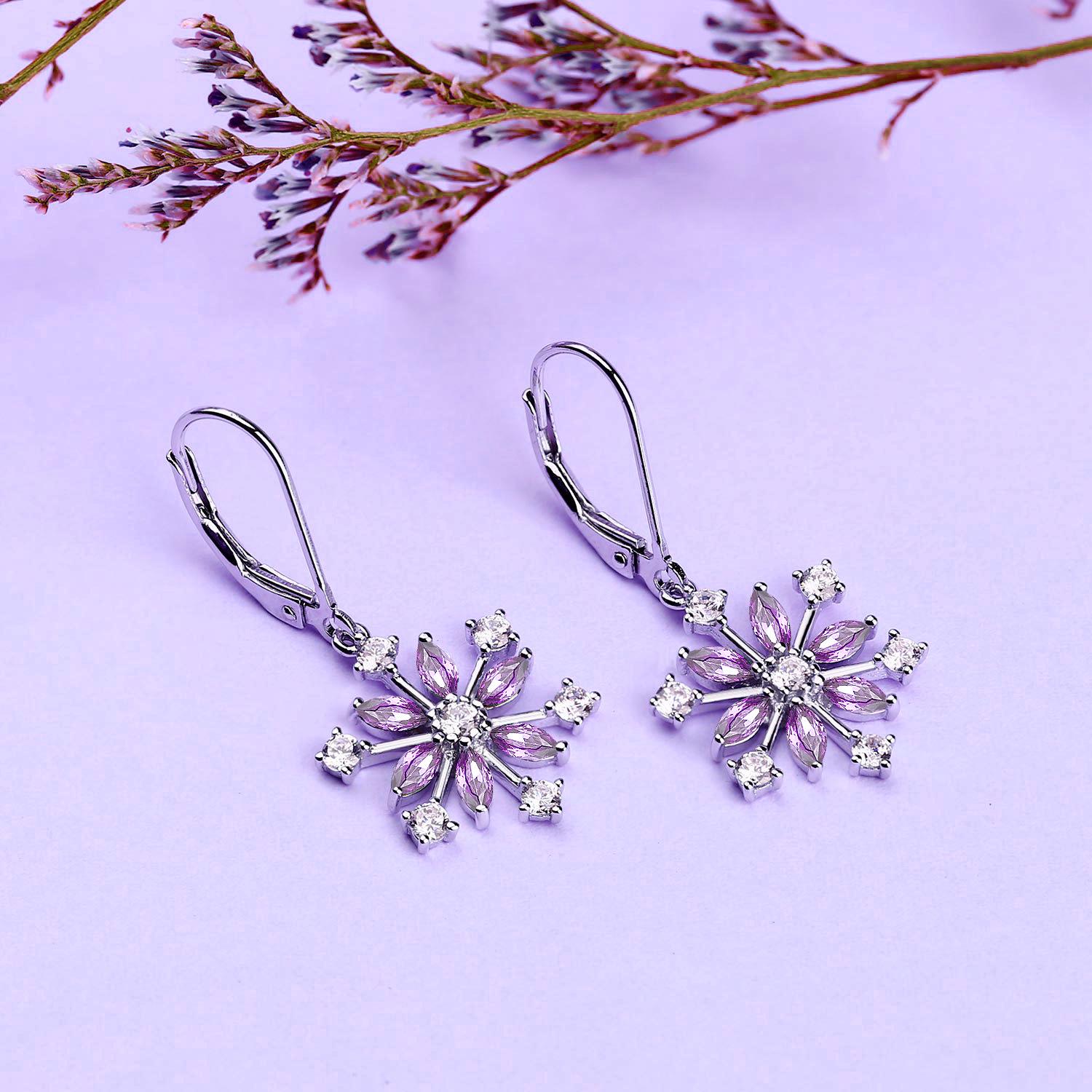 S925 Sterling Silver Snowflake Zirconia Earrings for Women 925 Silver