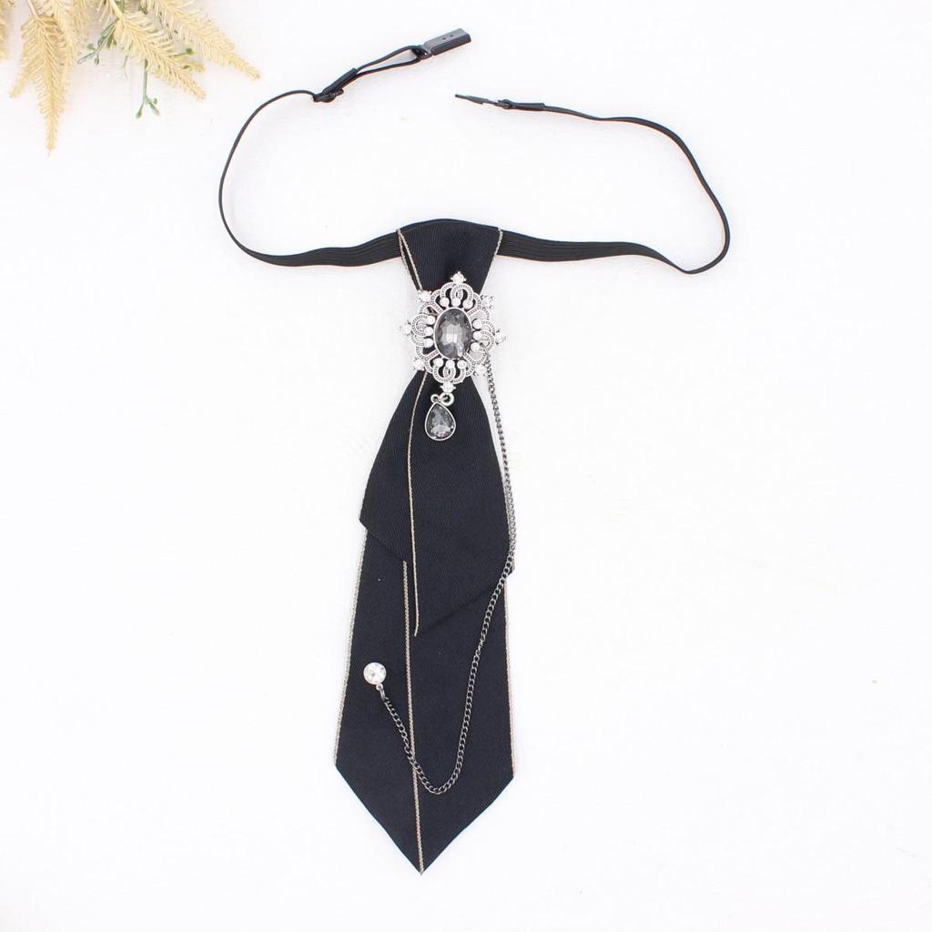 Retro College-Style Gemstone Streamer with Metal Chain - Unisex, No-Tie Design (TS365)