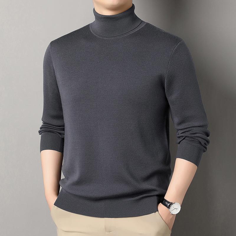 Men s 100% Wool Turtleneck Sweater - Youth Thick Warm, Skin-Friendly Solid Knit Base Layer 130