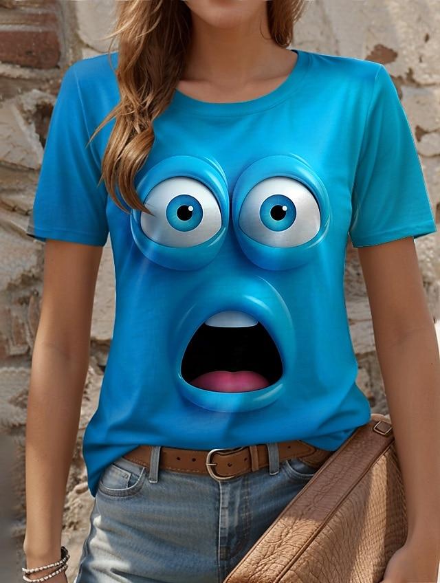 3D-gedrucktes lustiges Ausdrucksmuster Damen-T-Shirt Sommerlich lässig Rundhals-Oberteil Kurzarm Locker geschnittenes T-Shirt Täglich Kurzarm
