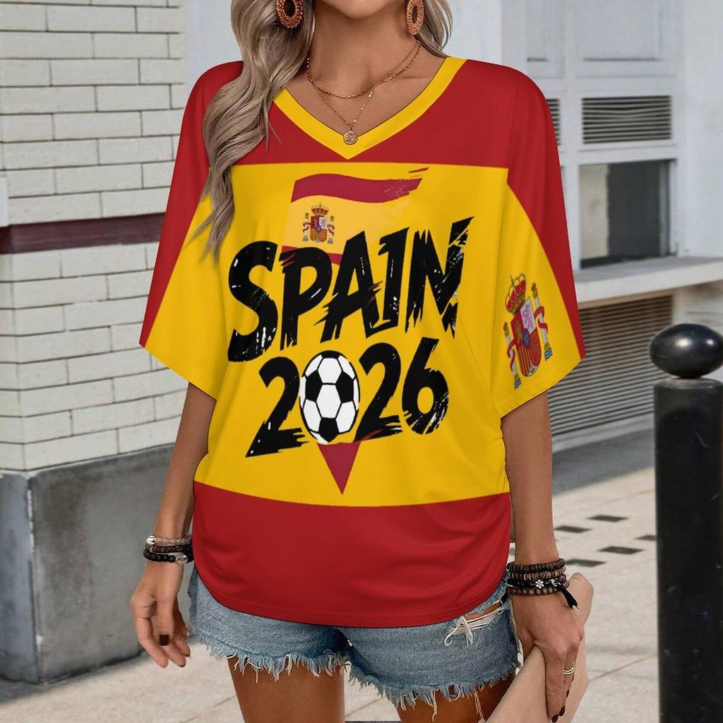 Women V Neck Short Sleeve Pullover T Shirt with Letter Print Casual Loose Fit Top for Soccer Support and Events