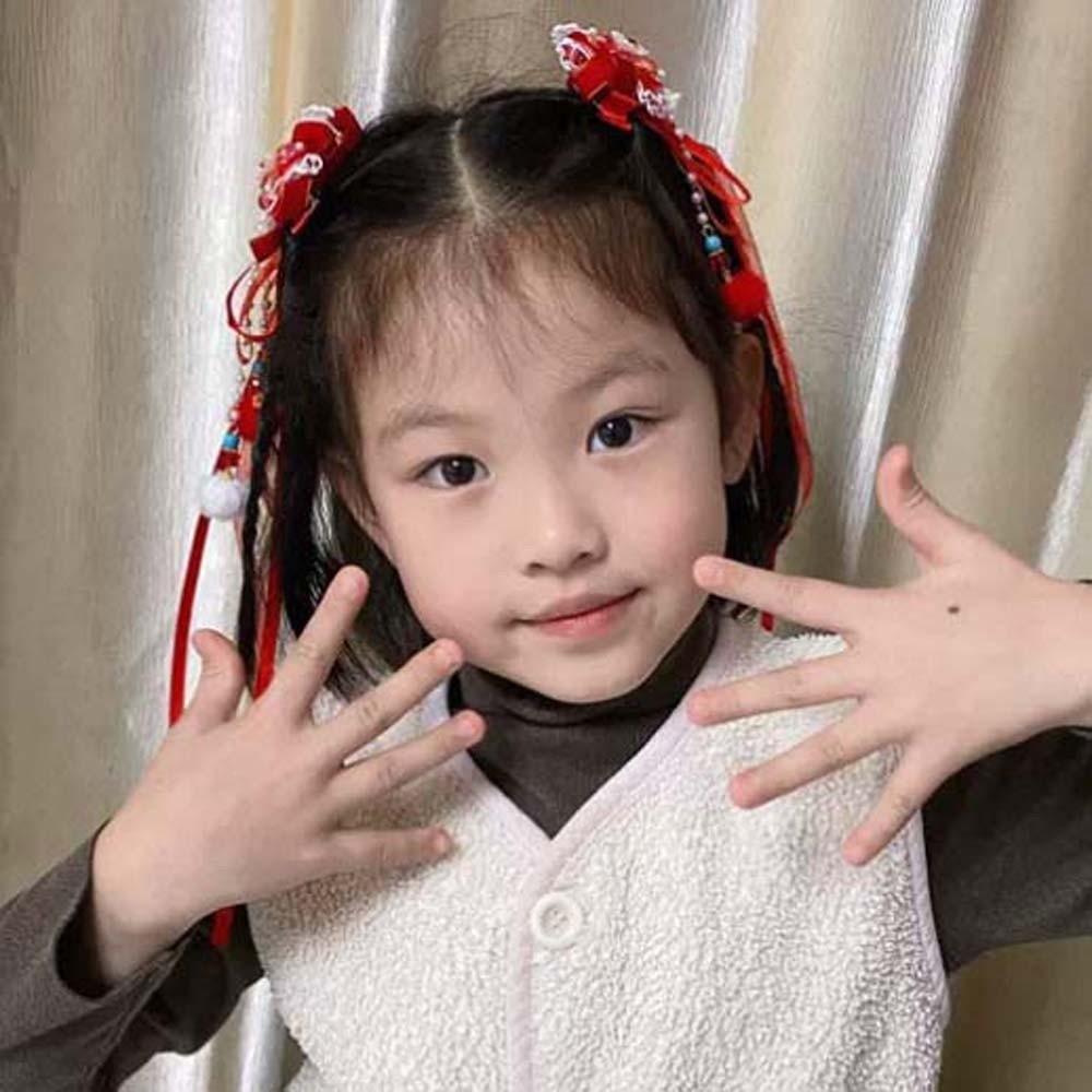 2pcs Bow Children's Chinese Hairpin Lion Ancient Style Hair Clip New Year Ribbon Barrettes  Kids