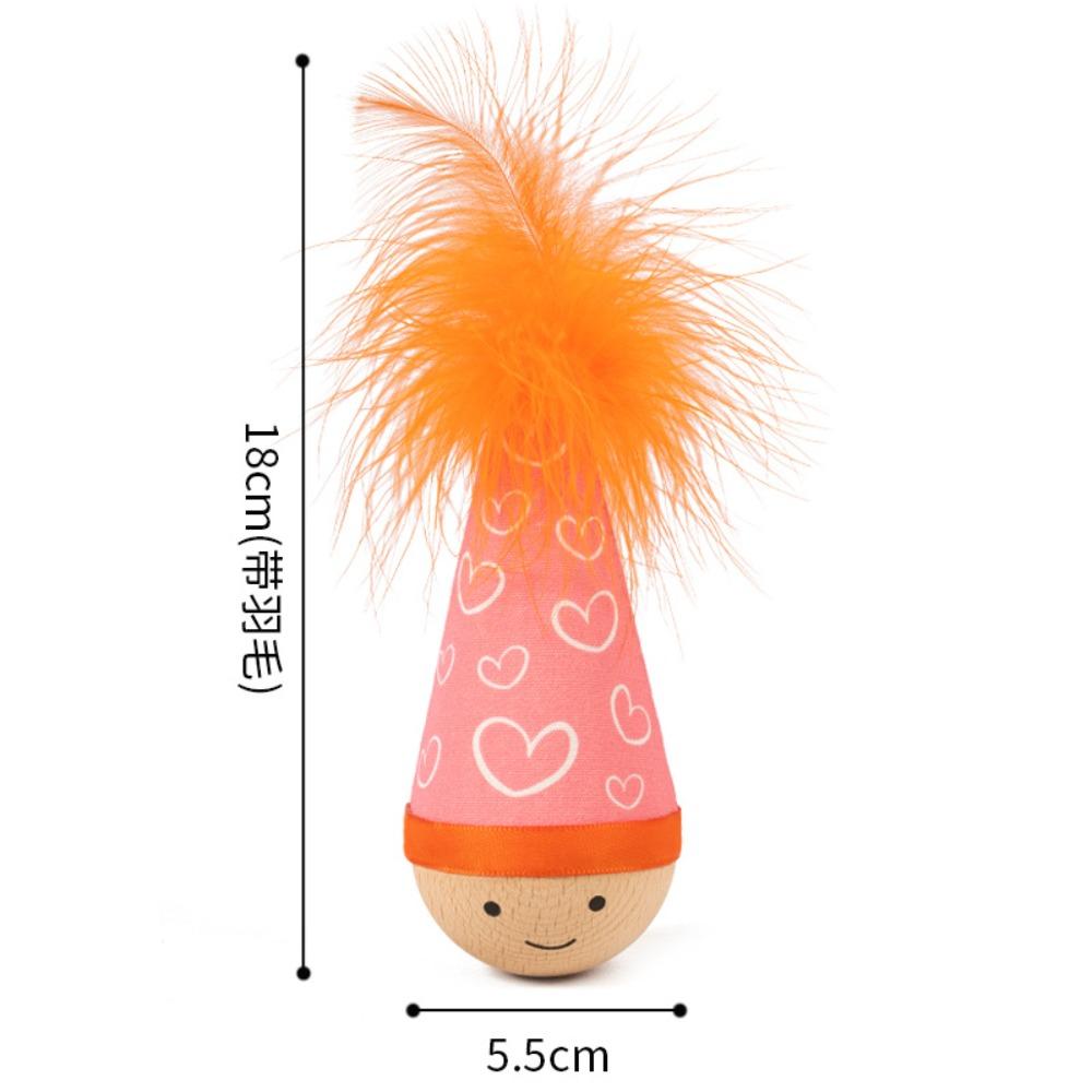 

Wooden Cat Interactive Toy Self-Balancing with Orange Feather Cat Teaser Toy Playing Teasing Funny Pet Tumbler toy Pet Supplies помаранчевий