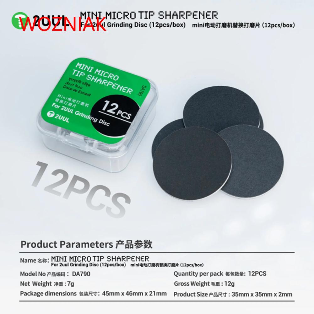 2UUL DA790 Mini Micro Tip Sharpener Grinding Disc 12PCS Box Soldering Iron Tip Polishing Pad Repair Tool Accessories FOR DA79