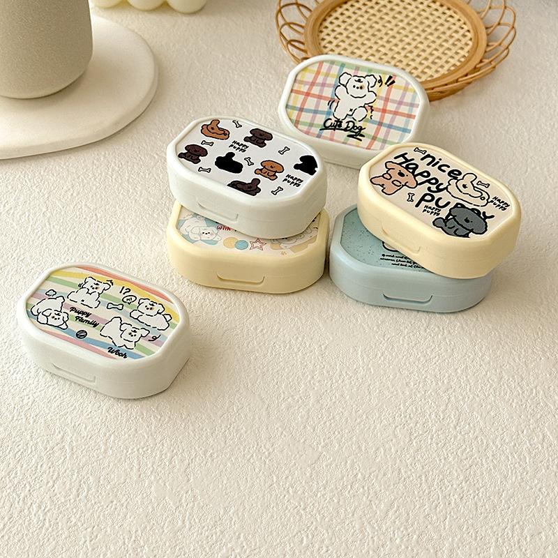 1Pc Cute Cartoon Puppy Contact Lens Partner Case with Mirror Tools Mini Portable Girl Color Cosmetic Contact Lenses Storage Box