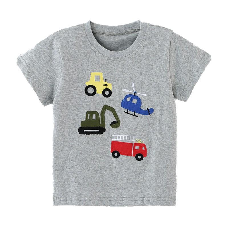 

New summer collection: boys’ short-sleeved T-shirt with stylish construction vehicle embroidery – children’s round-neck top 140cm(8Y) срібло сірий колір