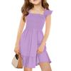 Girls Summer Sleeveless Dress - Square Neck Ruffled Back Short Dress