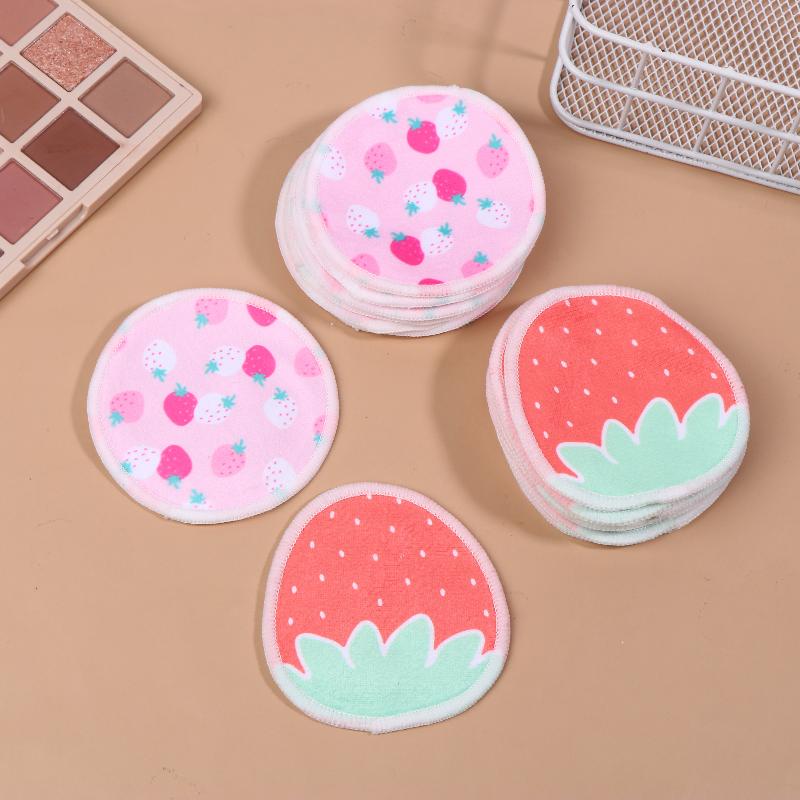 10 Pcs Makeup Remover Pads Washable Double-Layer Strawberry Print Cleaning Cotton Reusable Facial Make Up Removal Pads Tool