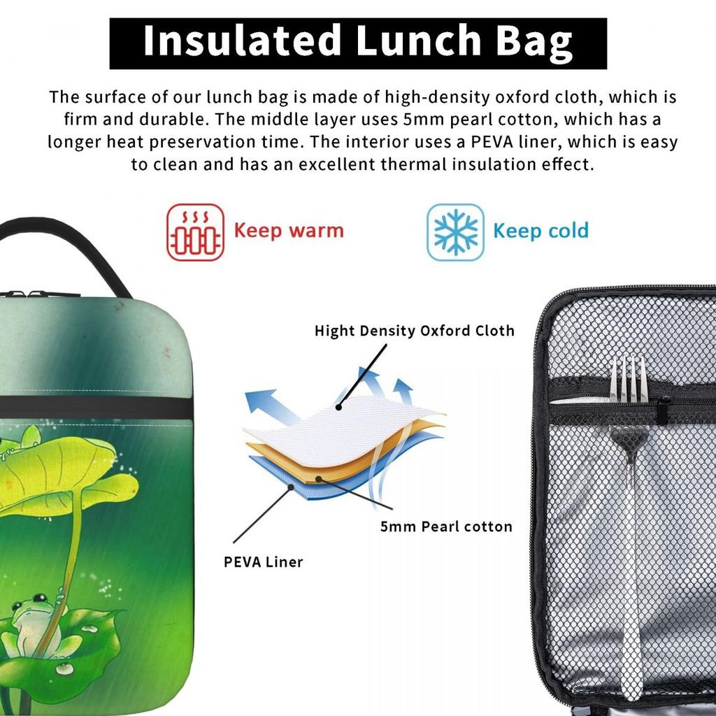 Sac à lunch isotherme Design Grenouille Mignonne sous Feuille Pluie pour Enfants École Glacière Boîte Thermique Alimentaire Sac fourre-tout Boîtes à lunch portables Contenant